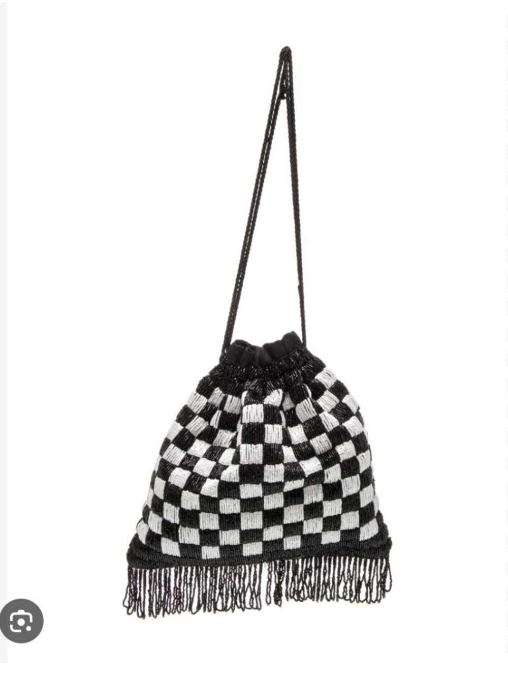 STAUD Beaded Black & White Checkered Drawstring Pouch - Picture 11 of 11